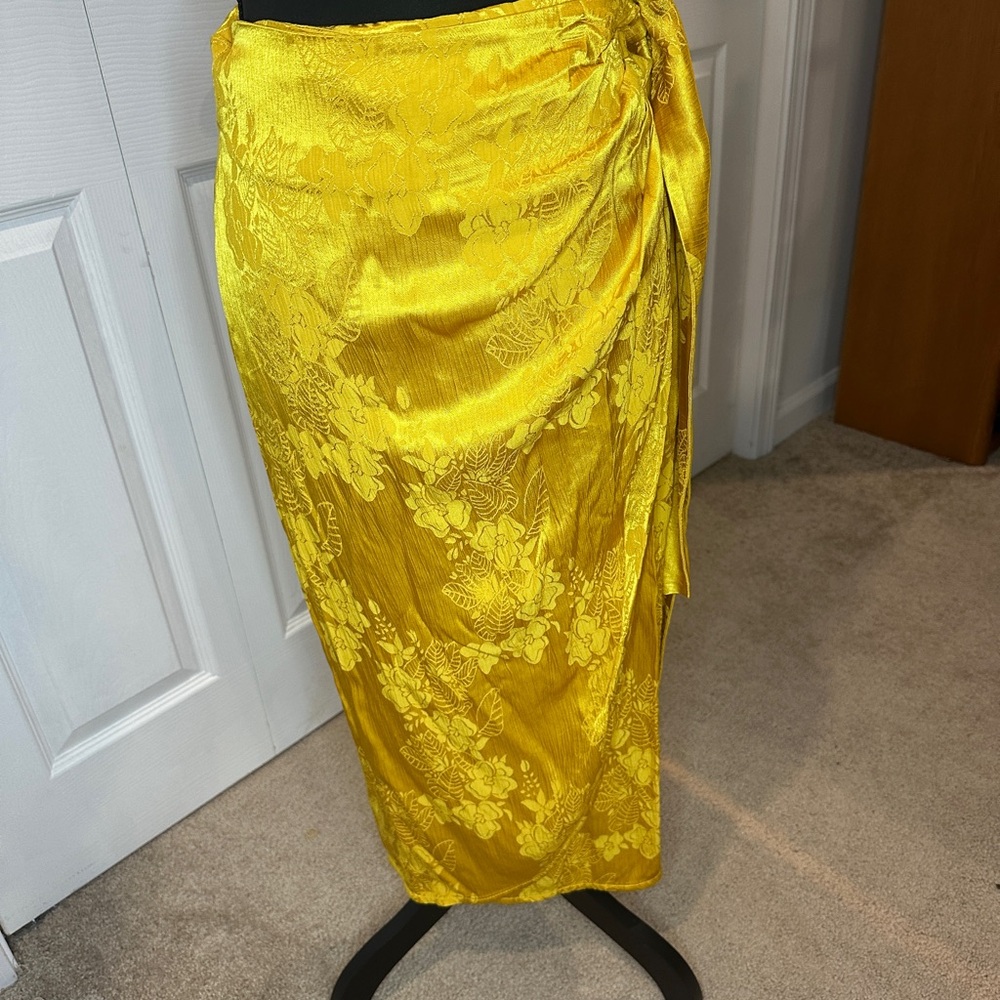 Floral Gold Satin Skirt
